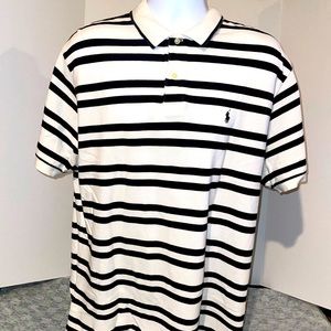 Men’s Polo Association shirt - white polo with black stripes XL